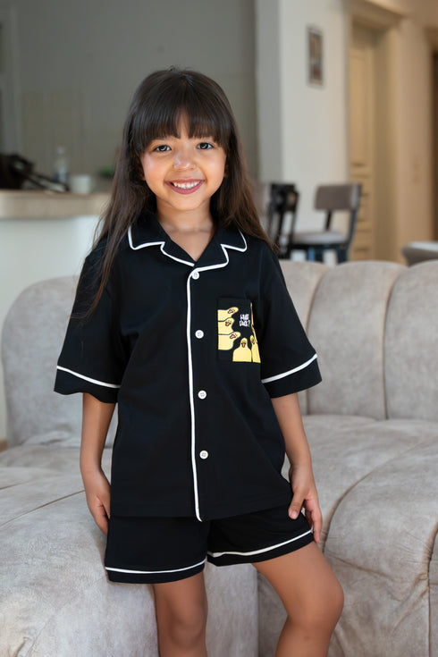Kids unisex summer pajama set Black t-shirt + shorts